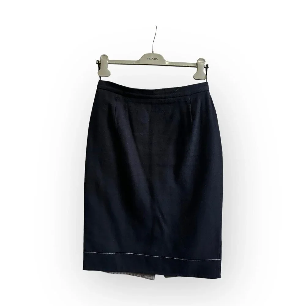 Prada Archival S/S 2001 Runway Contrast Stitch Cotton Pencil Skirt IT46